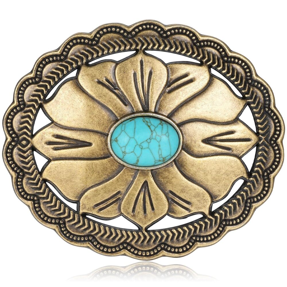 5886 Flower Belt Buckle with Turquoise Western Cowboy Belt Buckles Vintage
